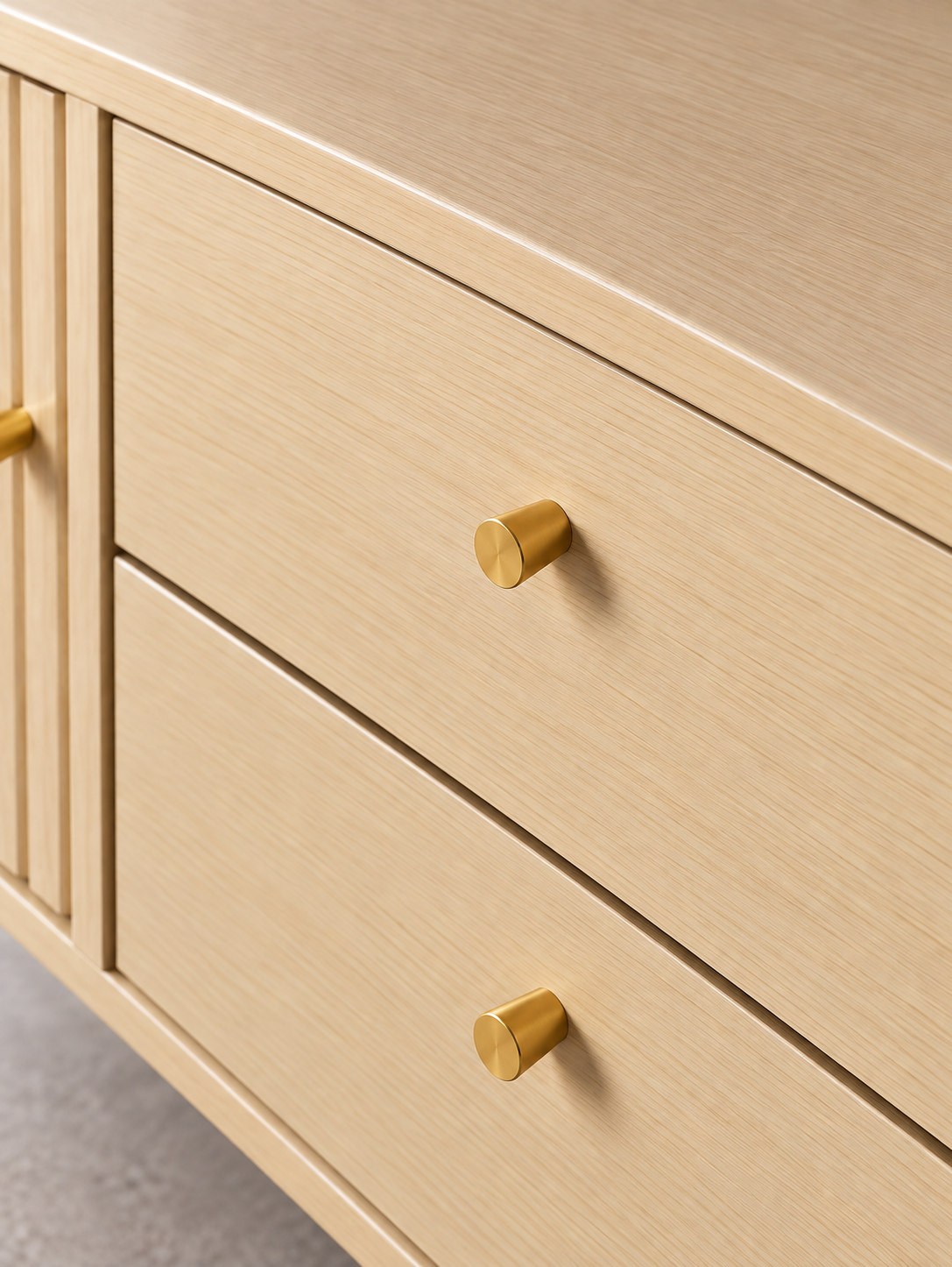 Meuble TV bois clair 180 cm – portes coulissantes, tiroirs – vue 3