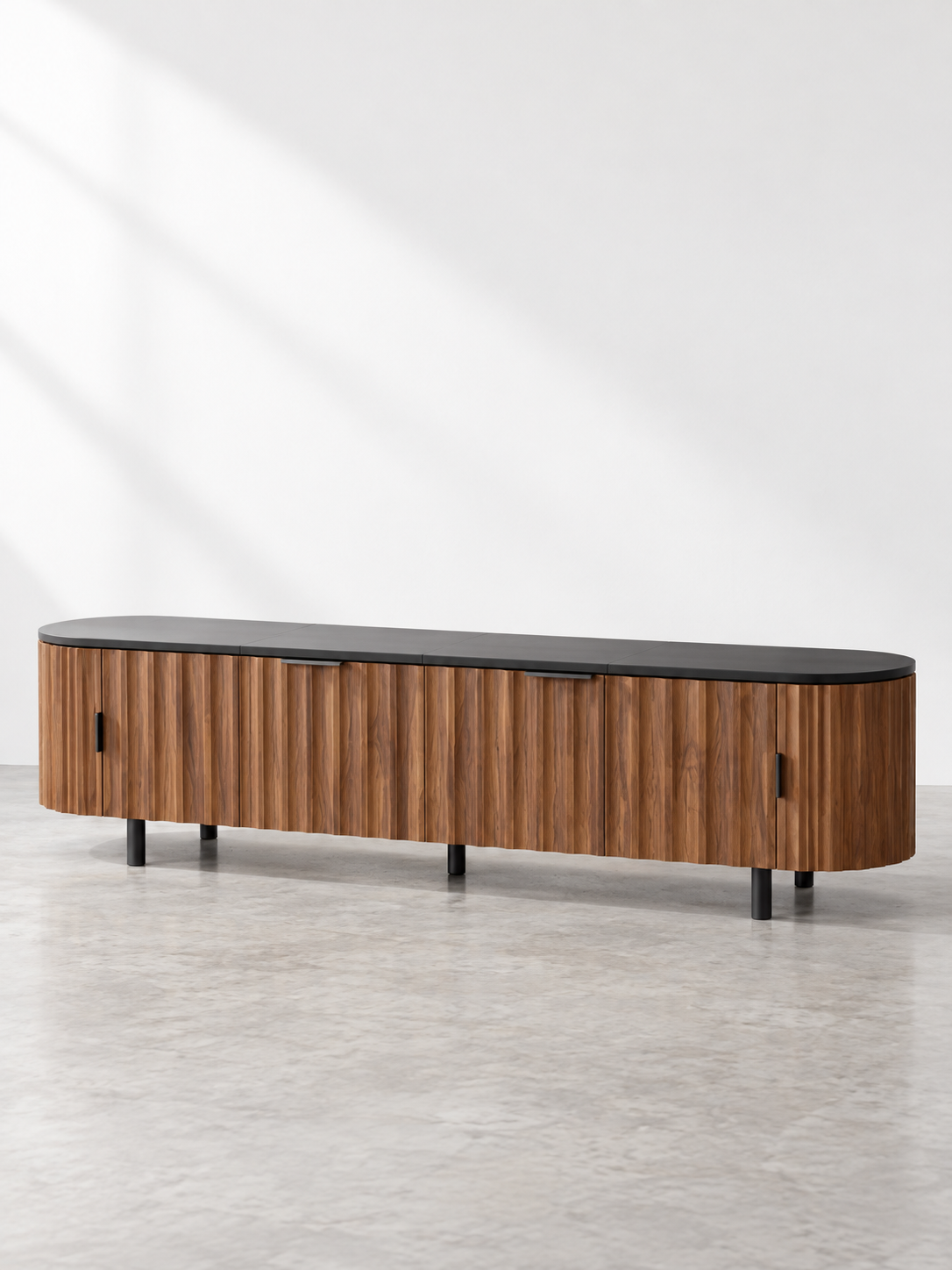 Meuble TV cannelé noyer 170 cm – 5 portes – vue 2