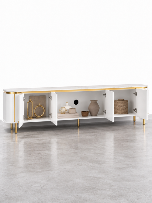 Meuble TV bas 6 portes 180 cm – pieds métal, coins arrondis – vue 2