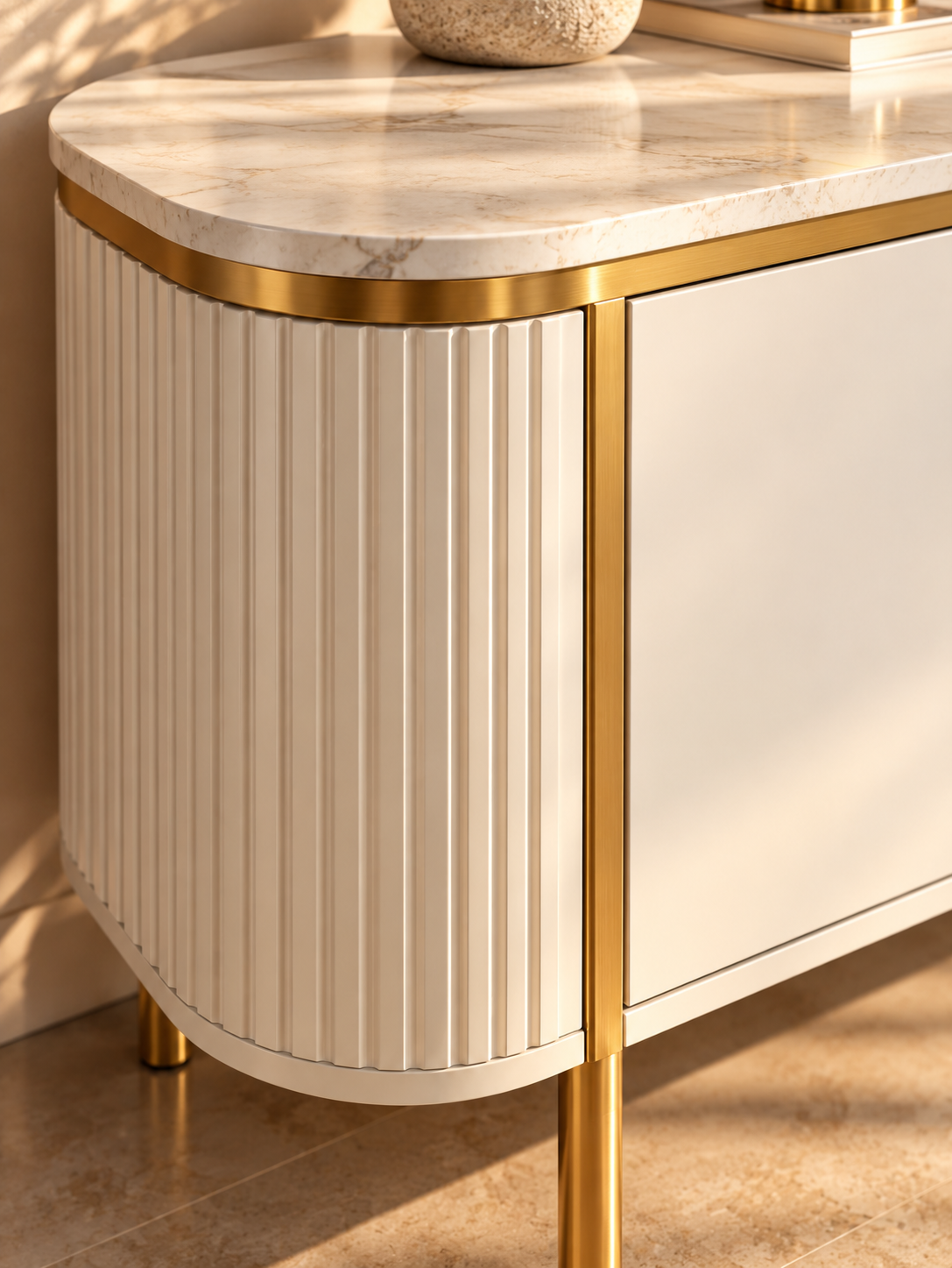 Meuble TV bas 6 portes 180 cm – pieds métal, coins arrondis – vue 3