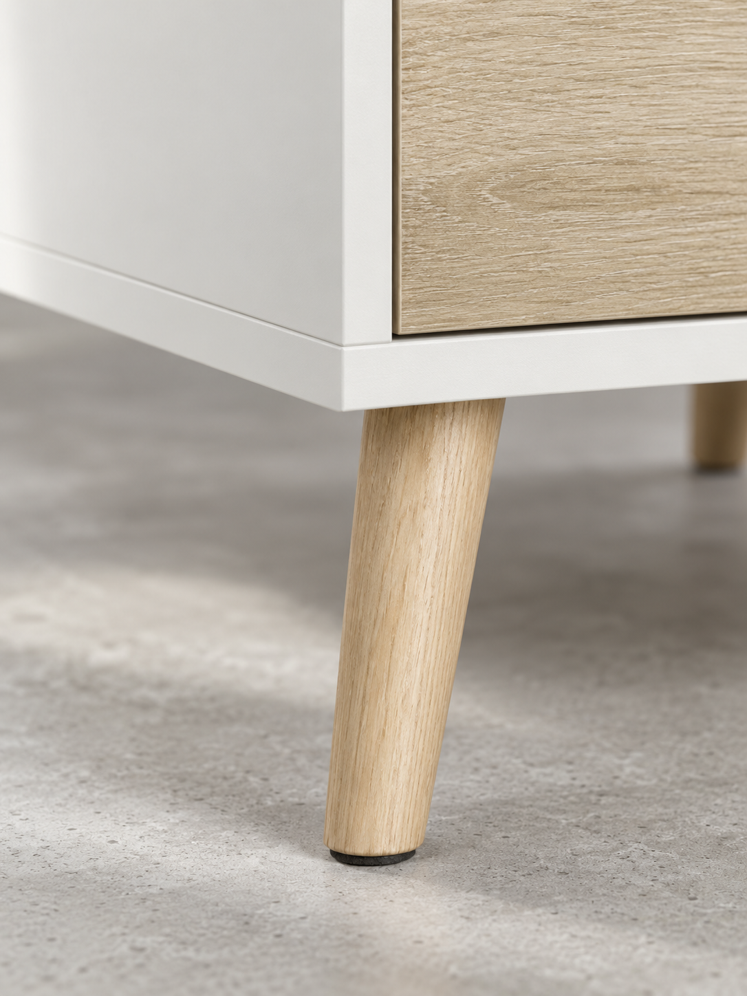 Meuble TV bas blanc 110 cm – 2 placards, sur pieds – vue 3