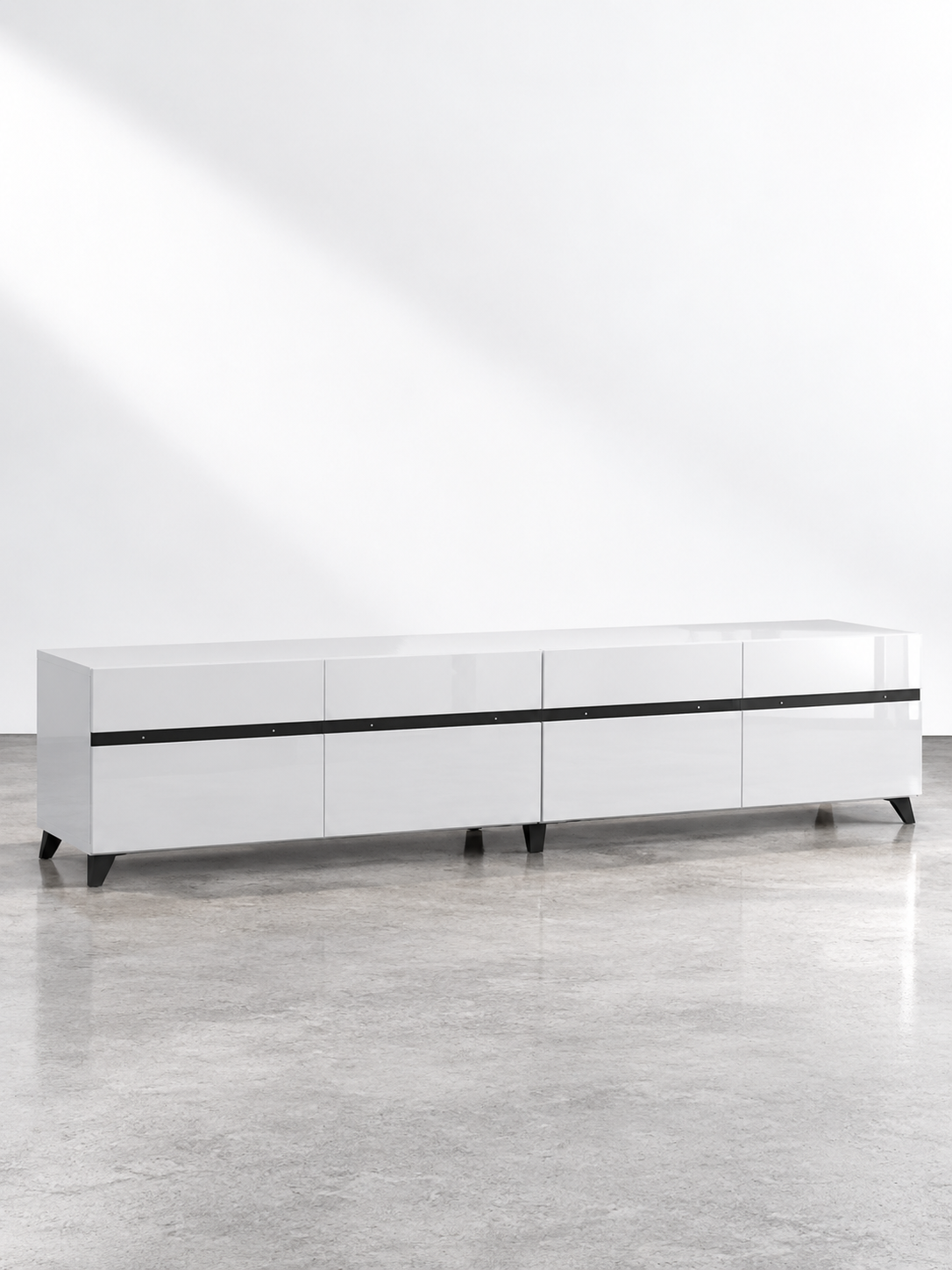 Meuble TV blanc brillant 180 cm – 4 compartiments – vue 2