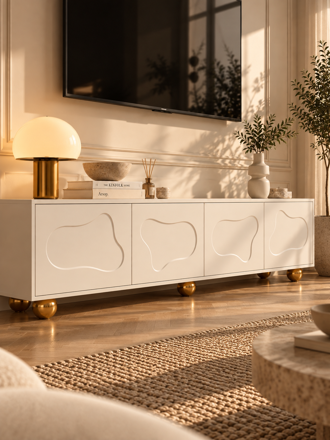 Meuble TV blanc chaud 180 cm – portes nuage – vue 3