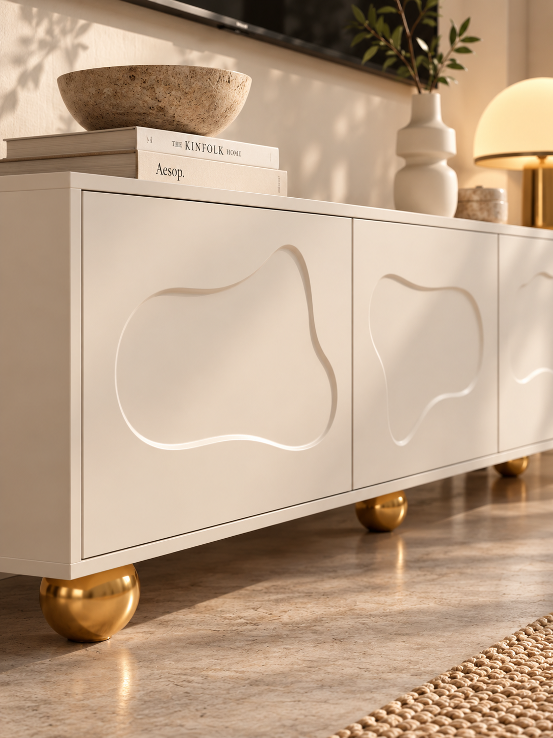 Meuble TV blanc chaud 180 cm – portes nuage – vue 4