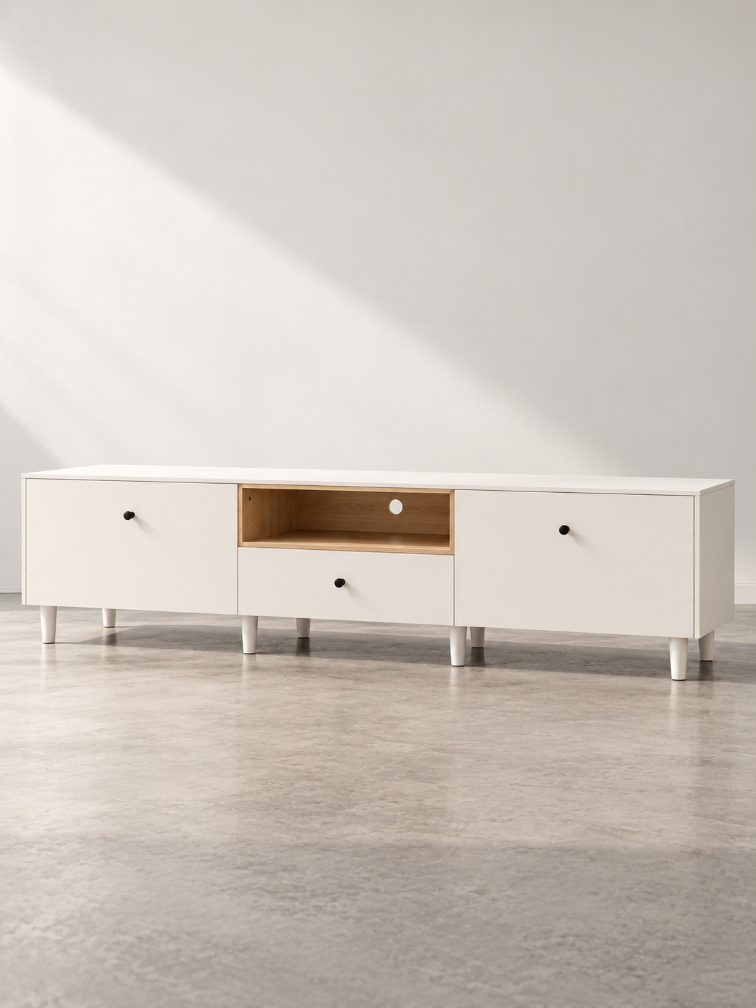 Meuble TV blanc effet bois 200 cm – vue 2