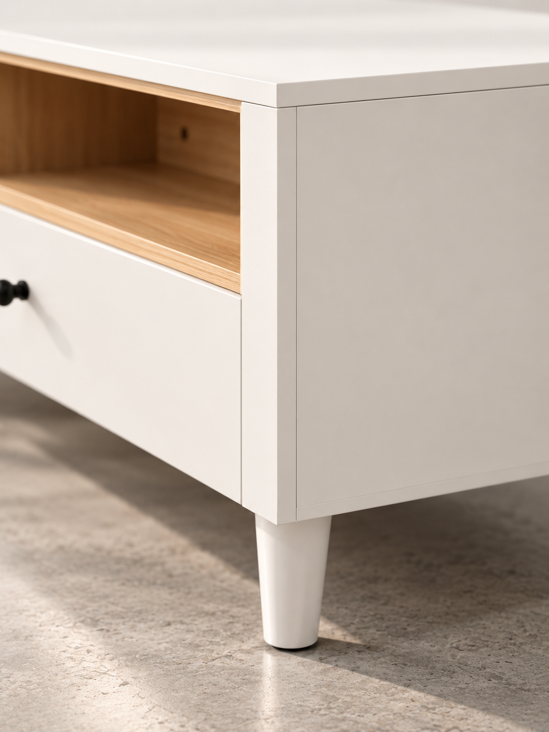 Meuble TV blanc effet bois 200 cm – vue 3
