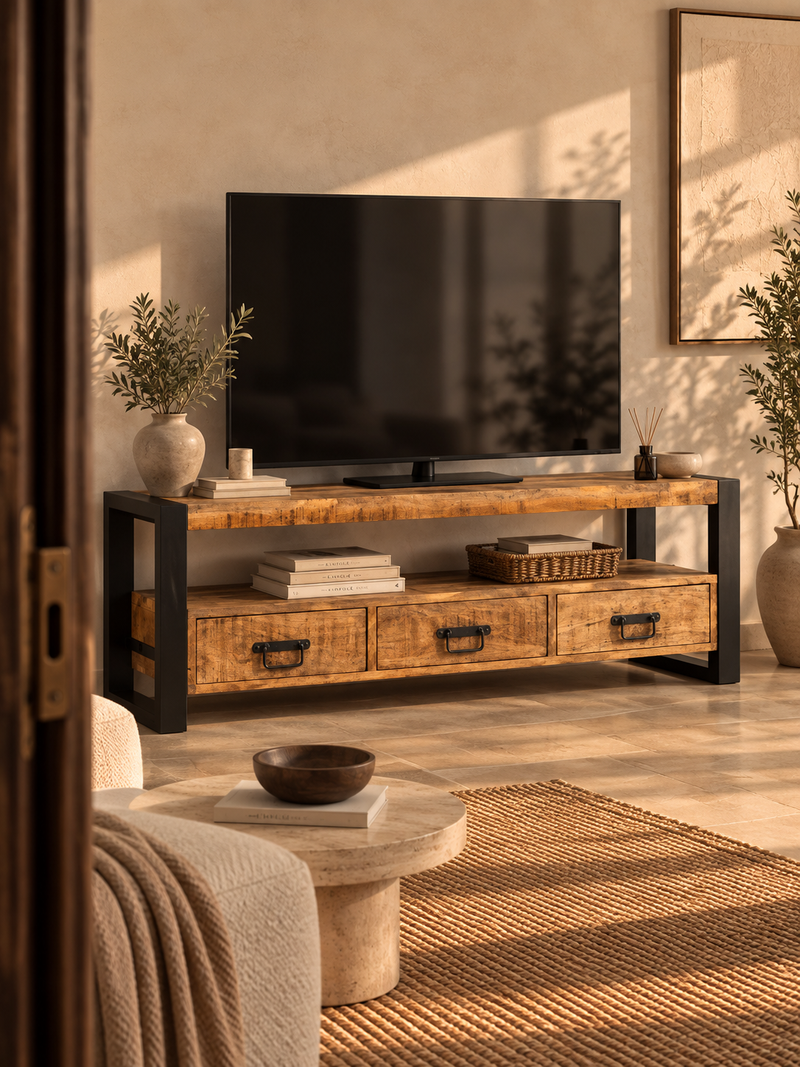 Meuble TV manguier massif 120 cm