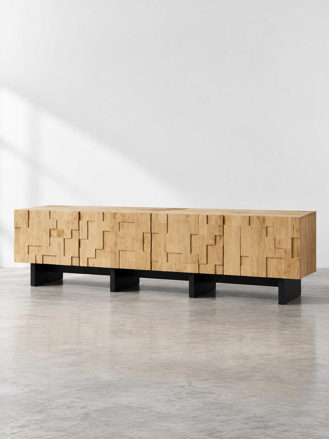 Meuble TV bois naturel 180 cm – 4 portes – vue 2