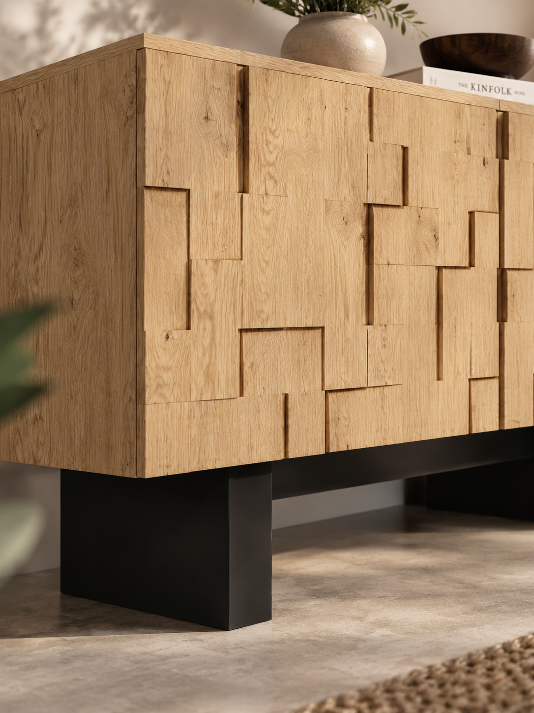 Meuble TV bois naturel 180 cm – 4 portes – vue 3