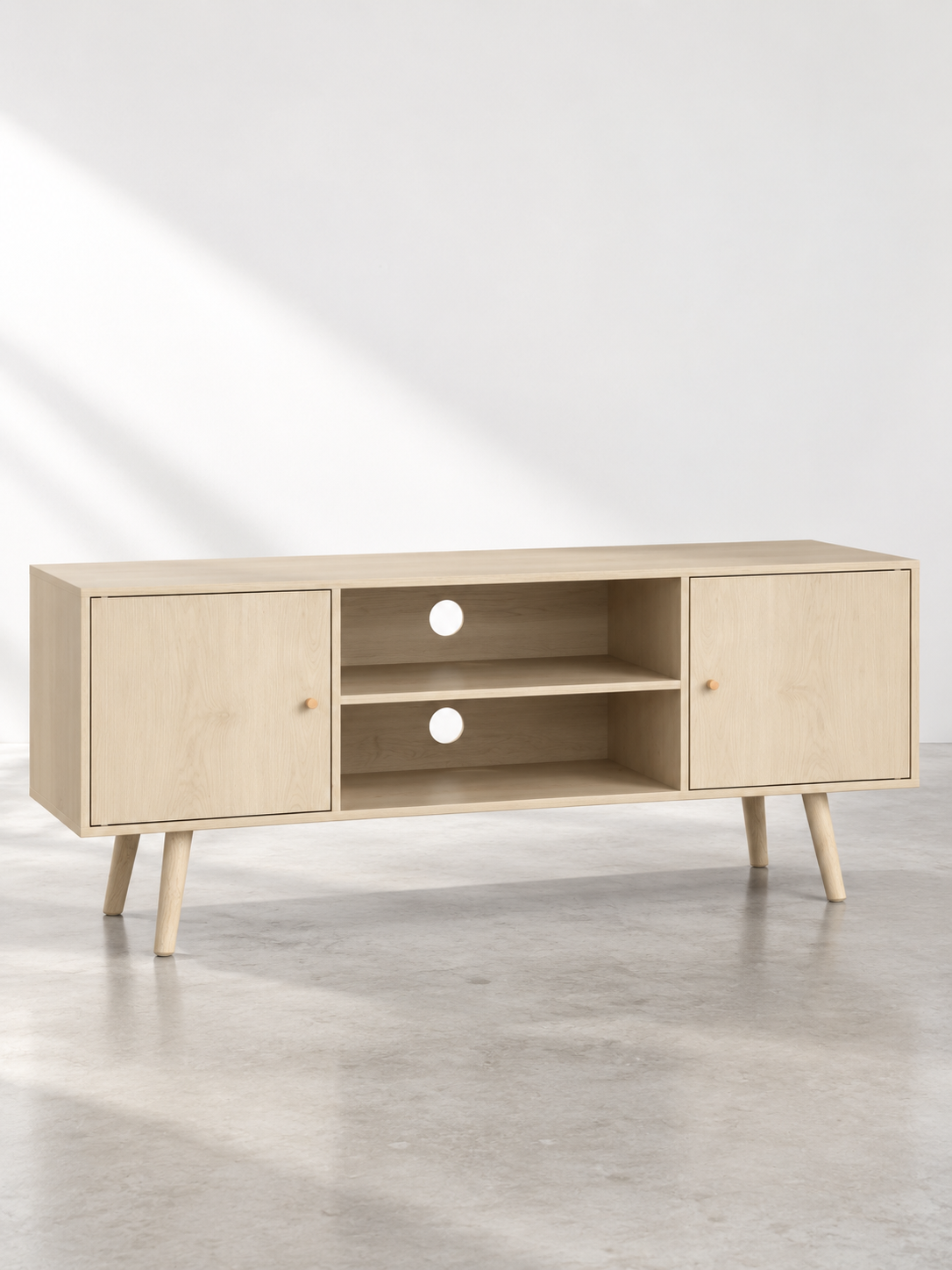 Meuble TV effet bois naturel 120 cm – 2 placards – vue 2