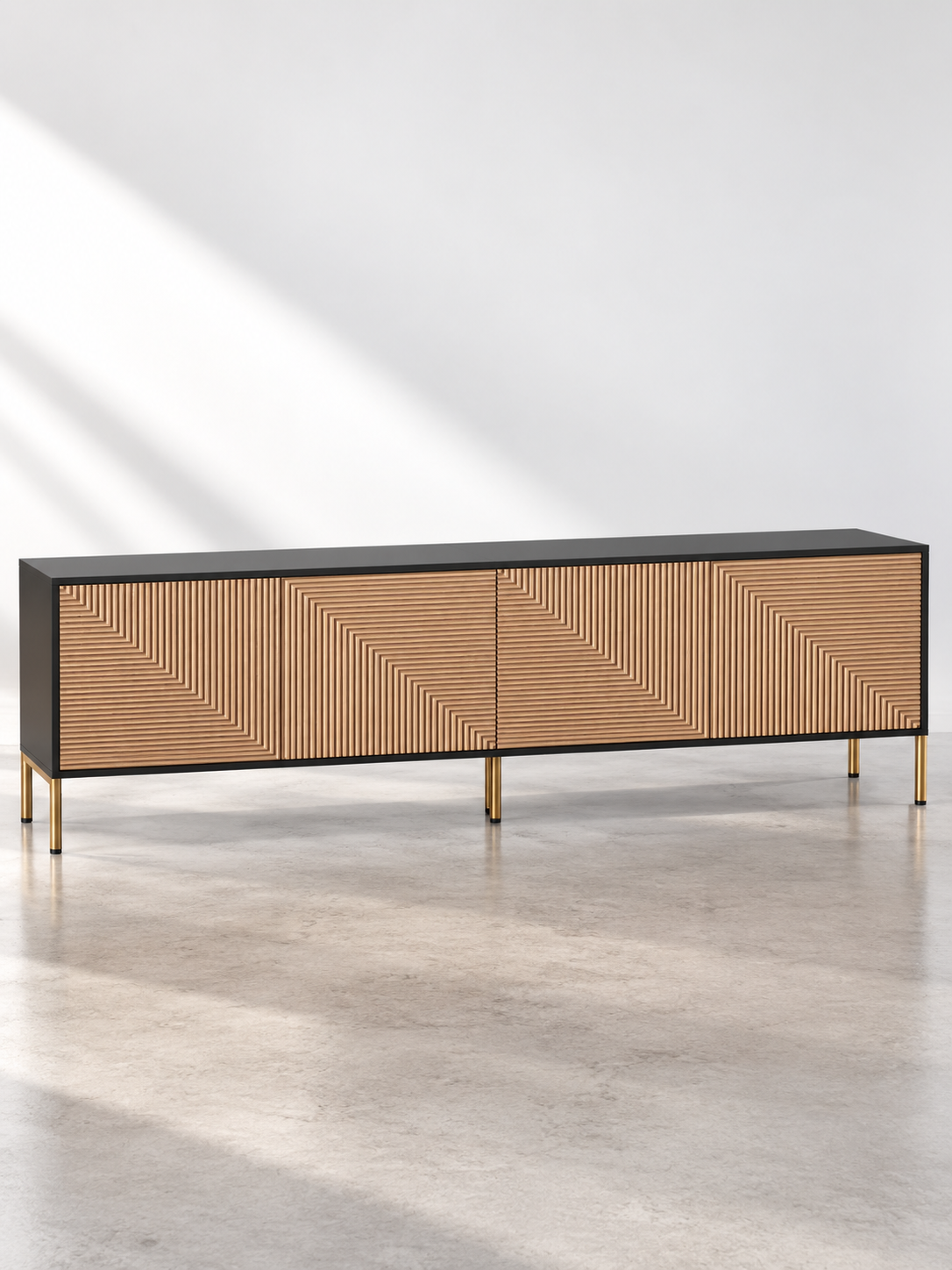 Meuble TV noir et doré 179 cm – finition structurée – vue 2