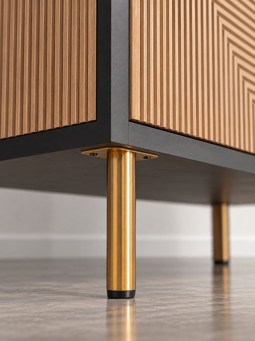 Meuble TV noir et doré 179 cm – finition structurée