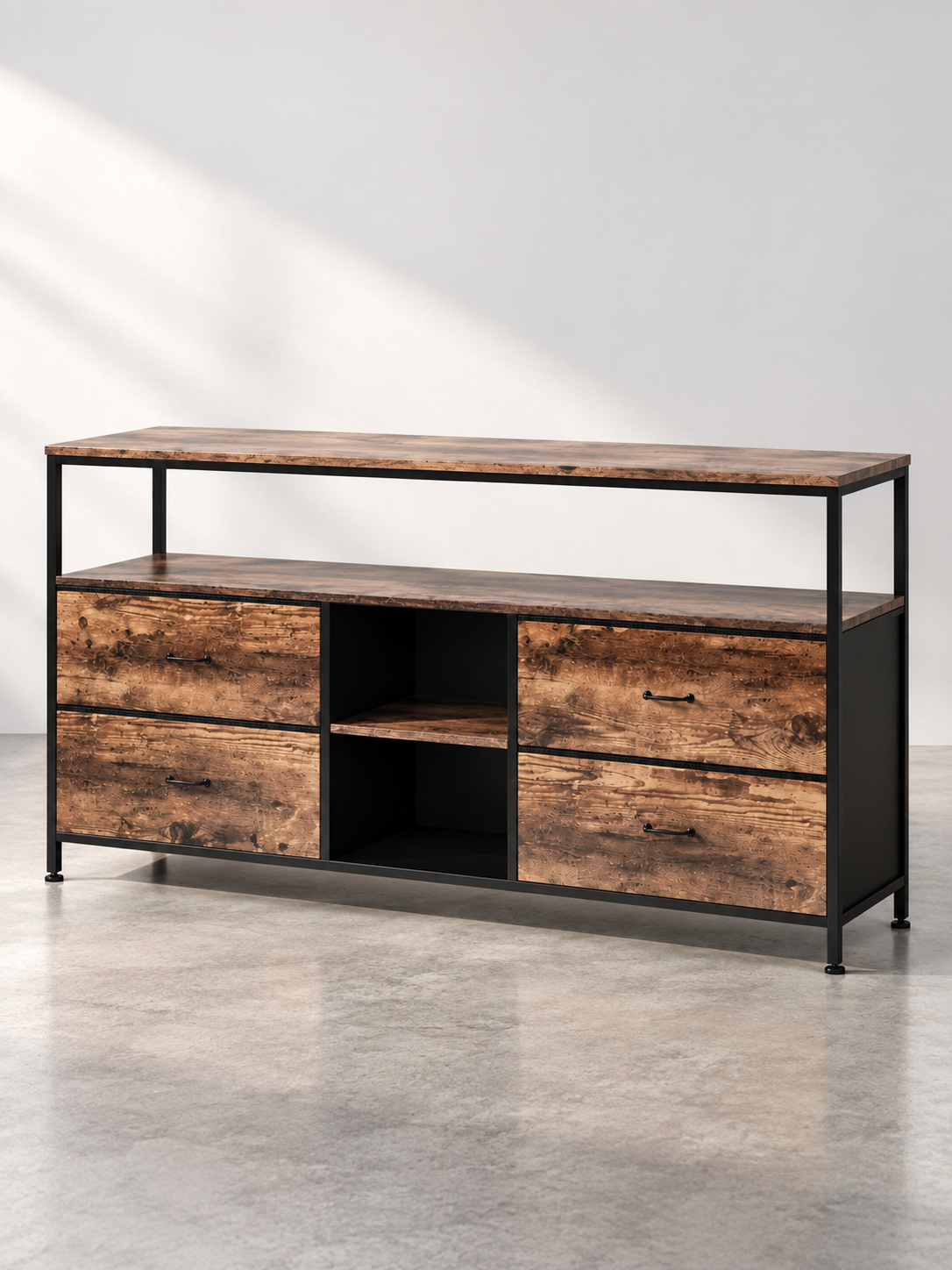 Meuble TV noir 108 cm – 4 tiroirs, cadre métallique – vue 2