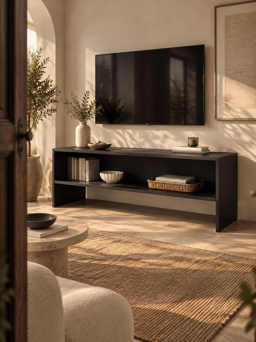 Meuble TV noir compact 100 cm – vue 1