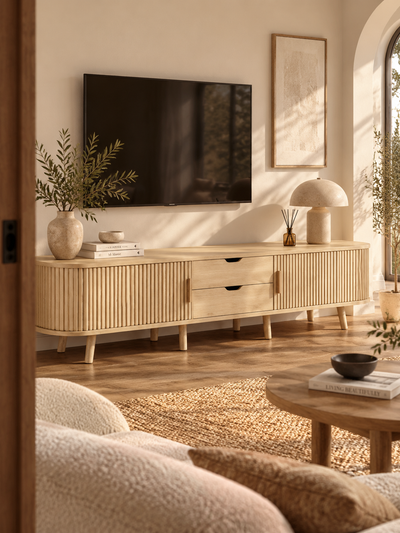 Meuble TV noyer 170 cm – 2 tiroirs, portes coulissantes
