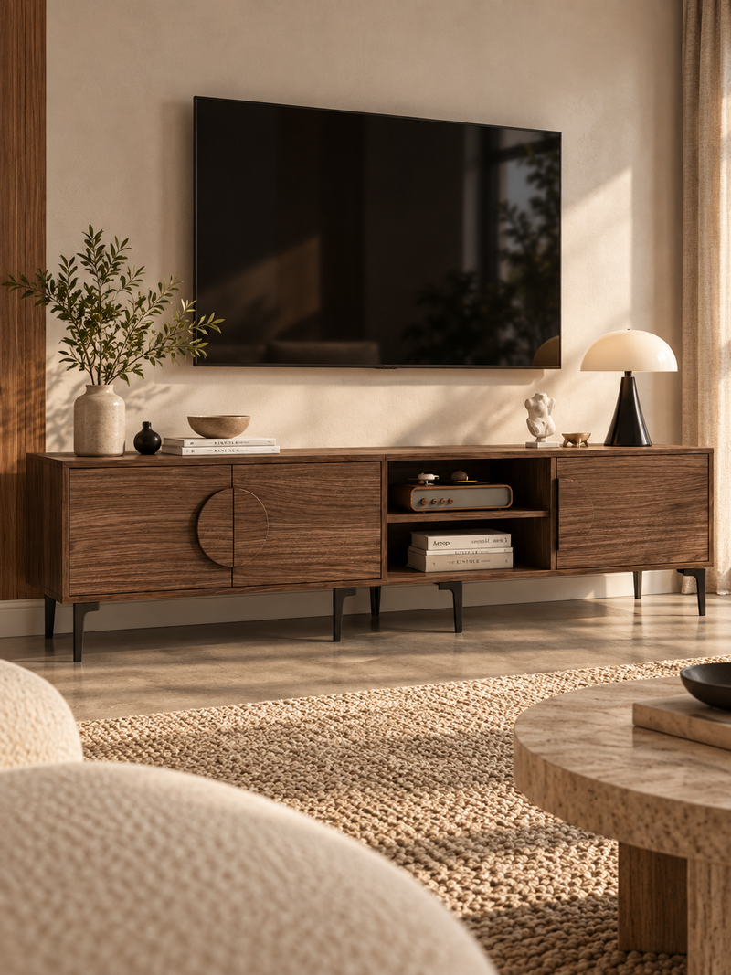 Meuble TV noyer foncé 180 cm – avec bibliothèque