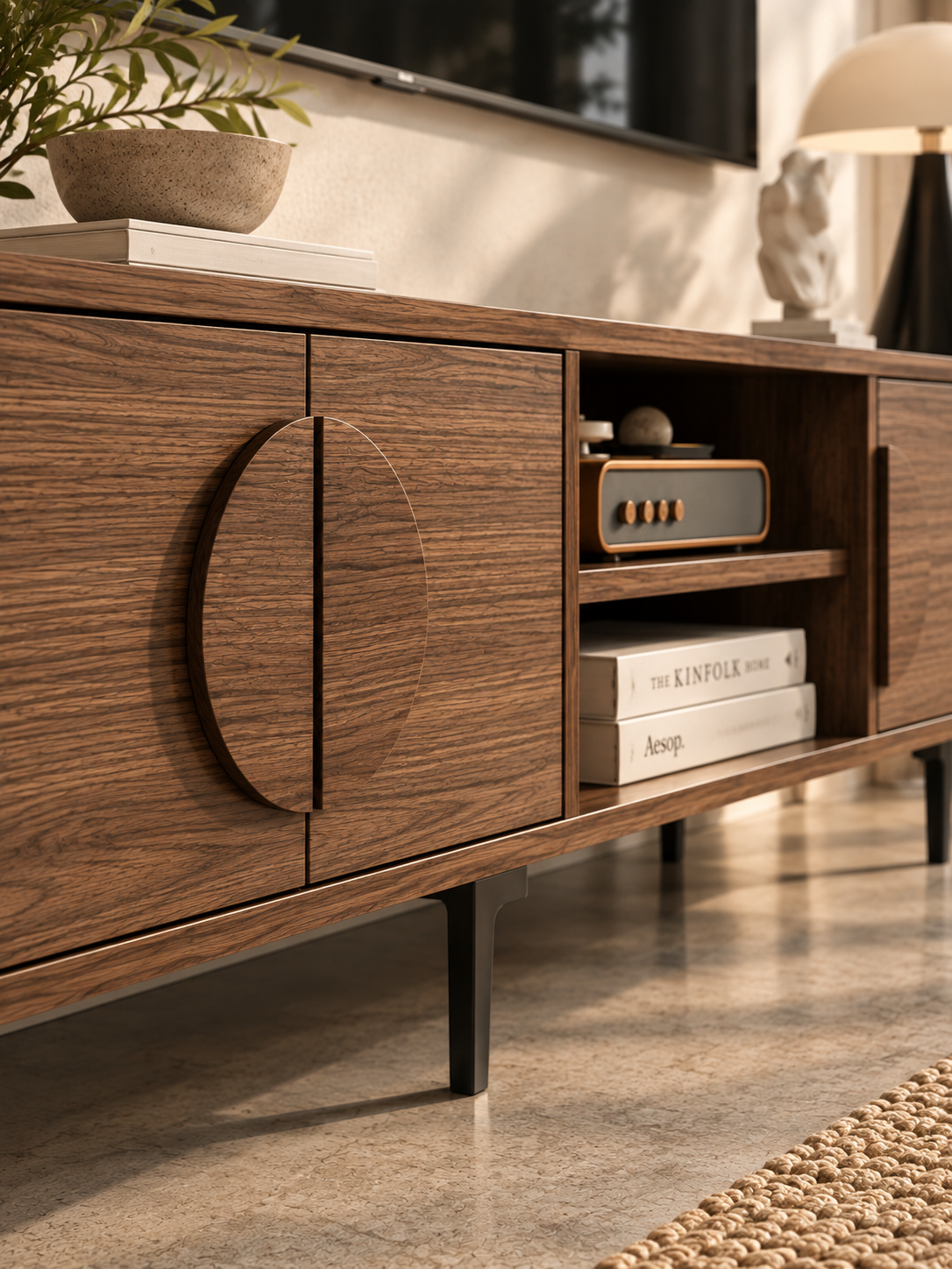 Meuble TV noyer foncé 180 cm – avec bibliothèque – vue 3