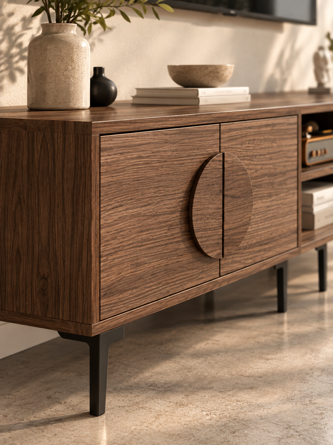 Meuble TV noyer foncé 180 cm – avec bibliothèque