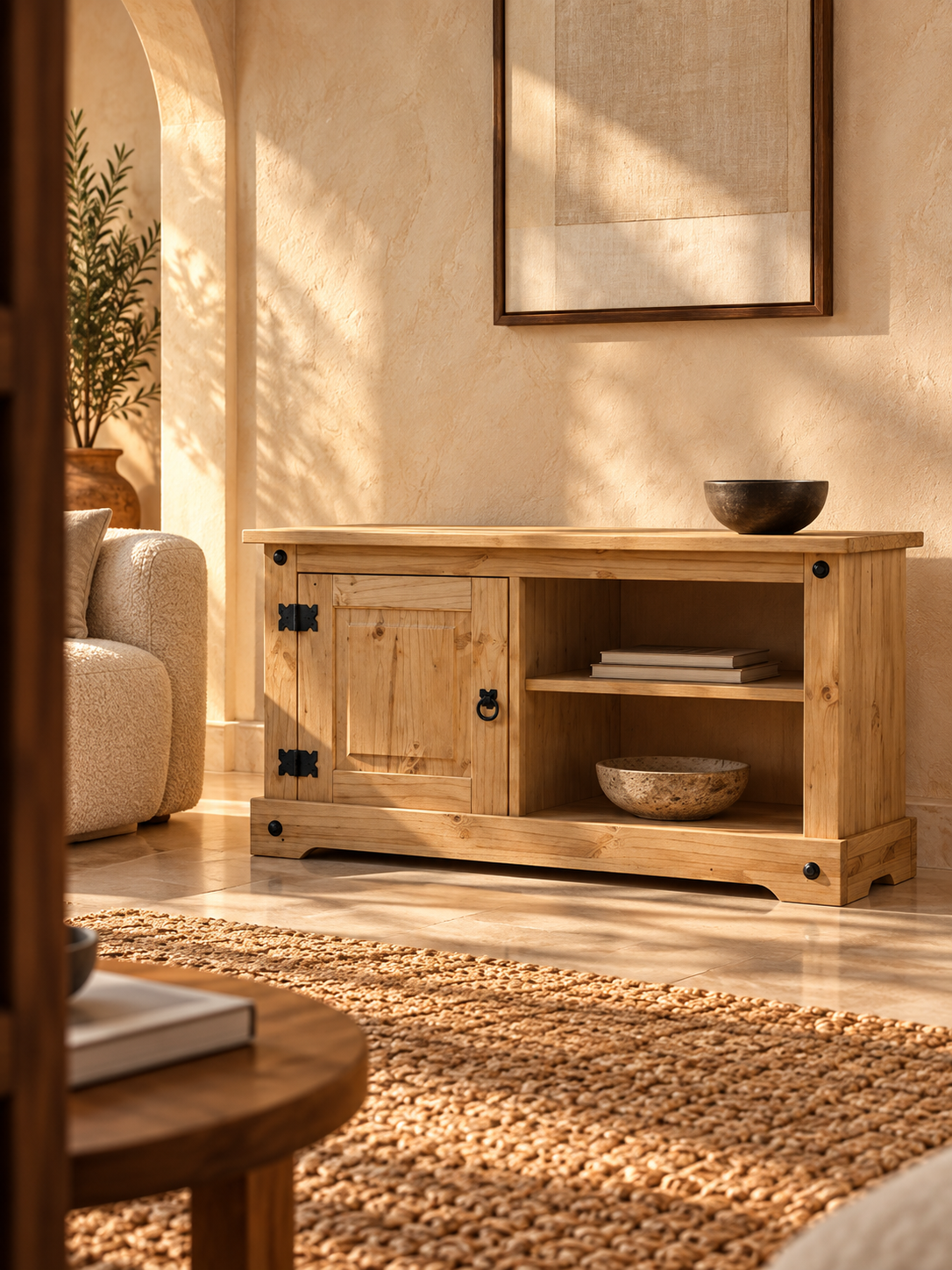 Meuble TV pin massif 100 cm – vue 1