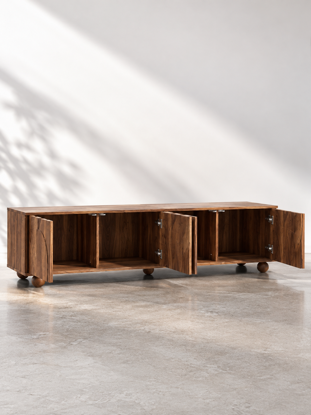 Meuble TV rétro 4 portes push – pieds bois massif – vue 4