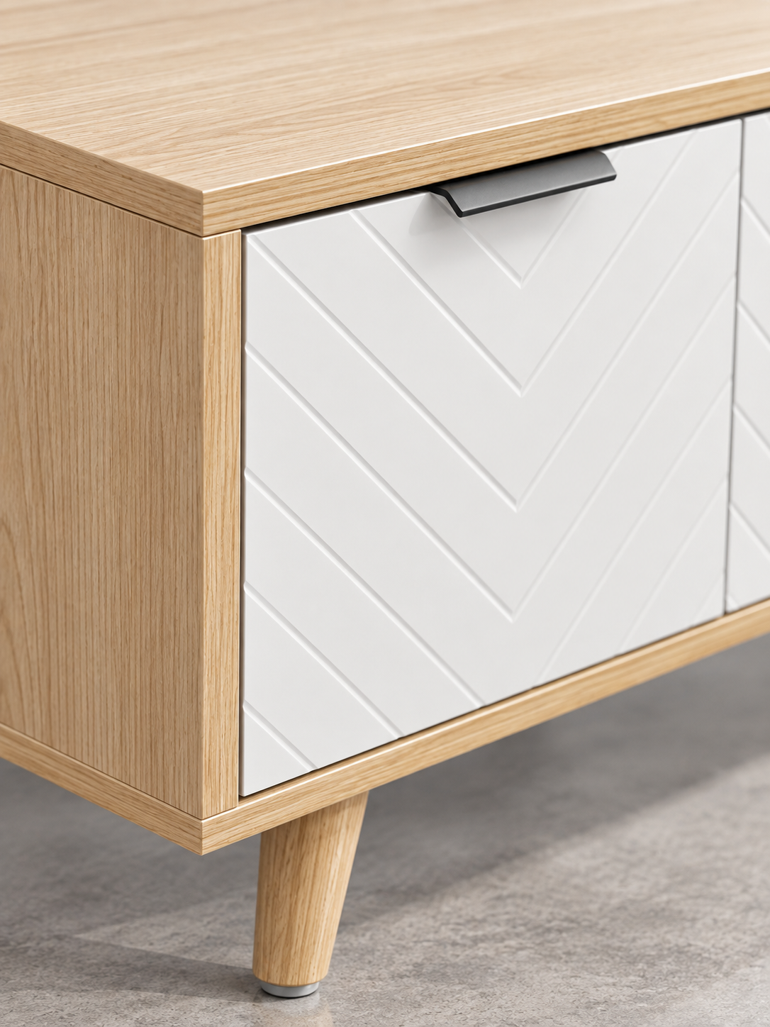 Meuble TV scandinave blanc 110 cm – 2 portes, 2 niches – vue 2