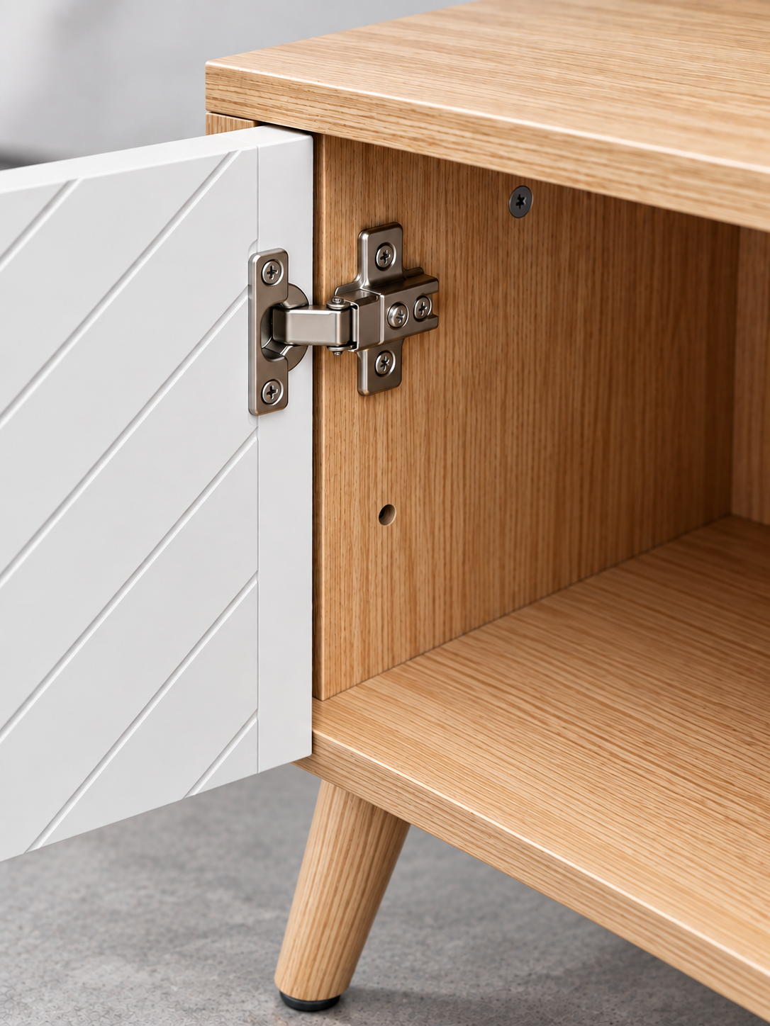 Meuble TV scandinave blanc 110 cm – 2 portes, 2 niches – vue 4