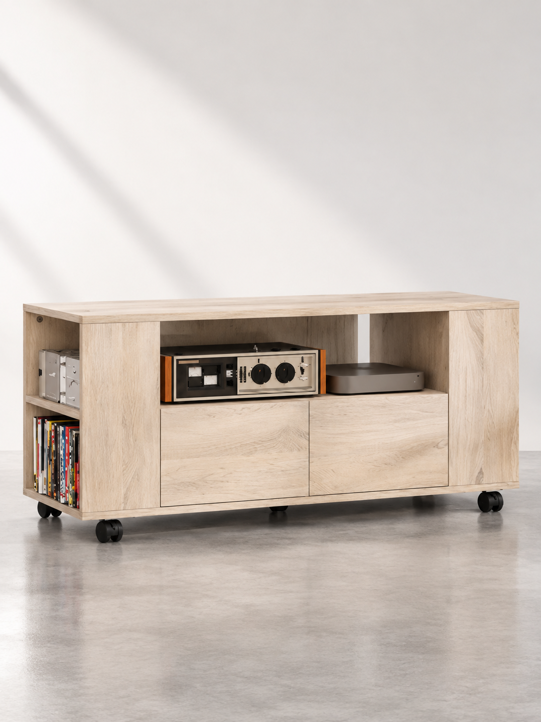 Meuble TV sur roulettes 102 cm – 2 tiroirs – vue 2