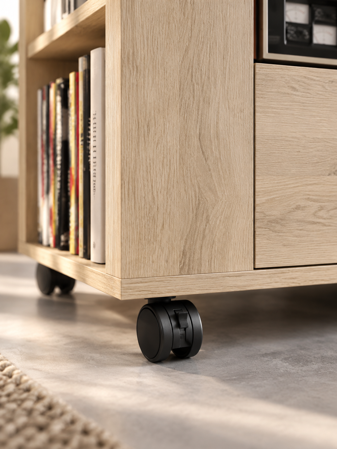 Meuble TV sur roulettes 102 cm – 2 tiroirs – vue 3
