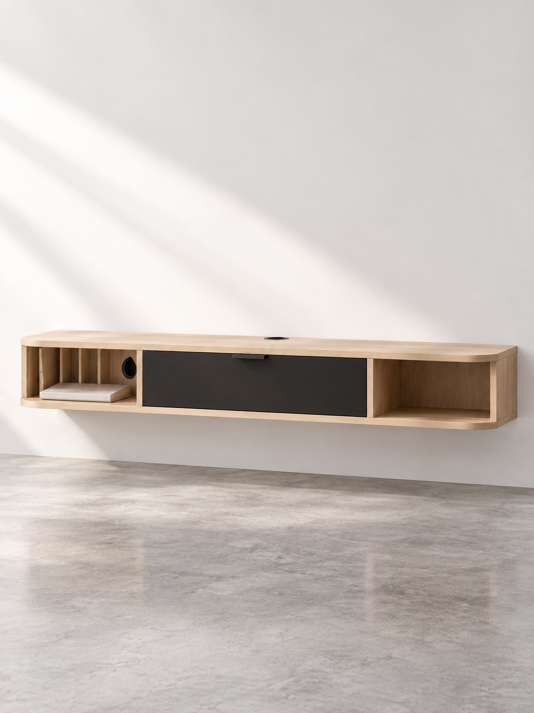 Meuble TV suspendu 120 cm – tiroir rabattable – vue 2