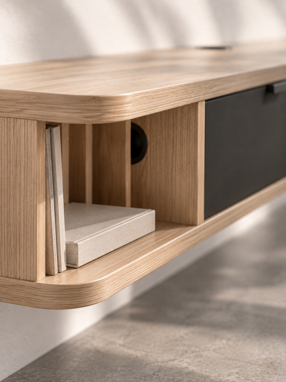 Meuble TV suspendu 120 cm – tiroir rabattable – vue 3