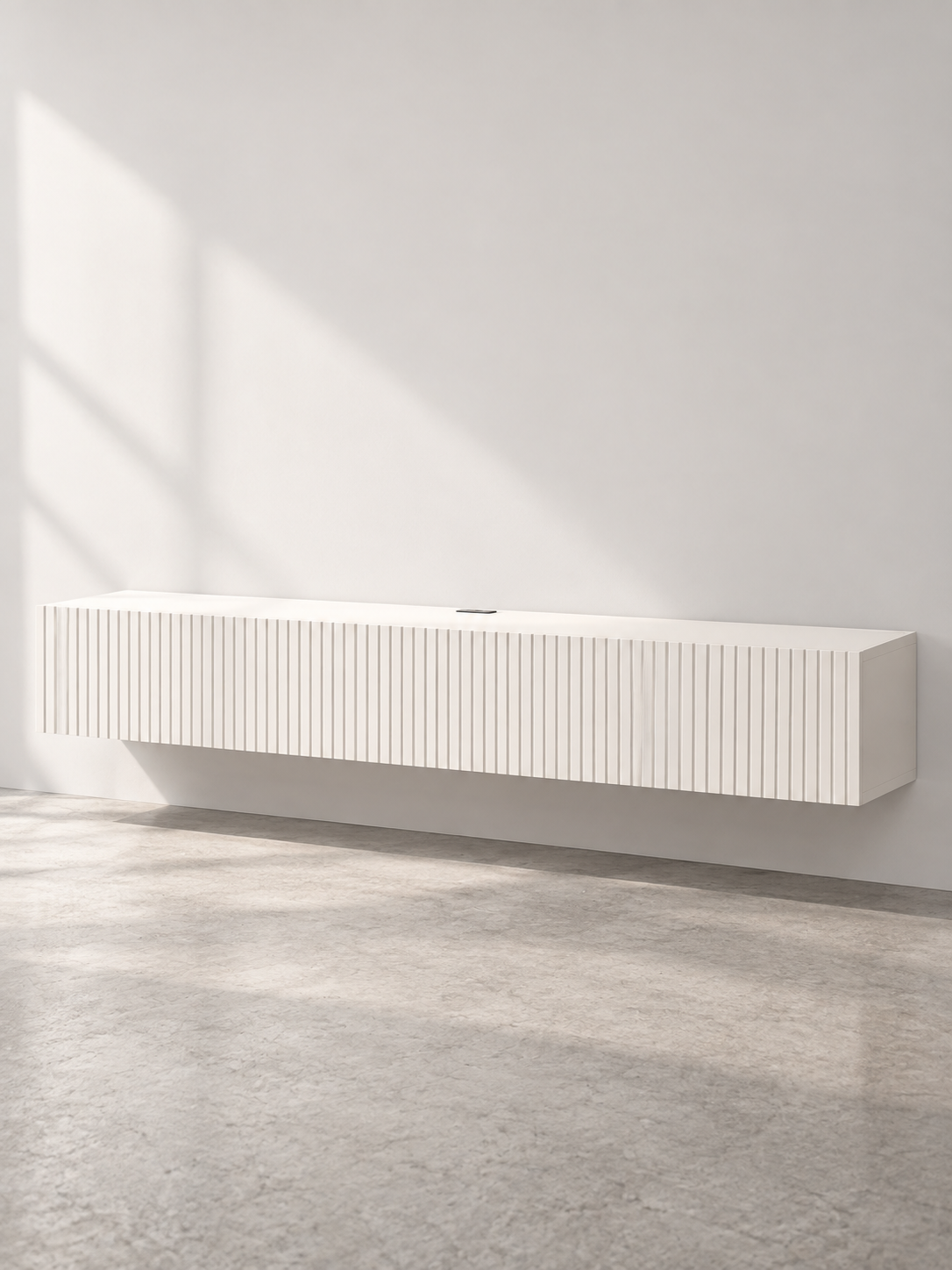 Meuble TV suspendu blanc cannelé 180 cm – vue 2
